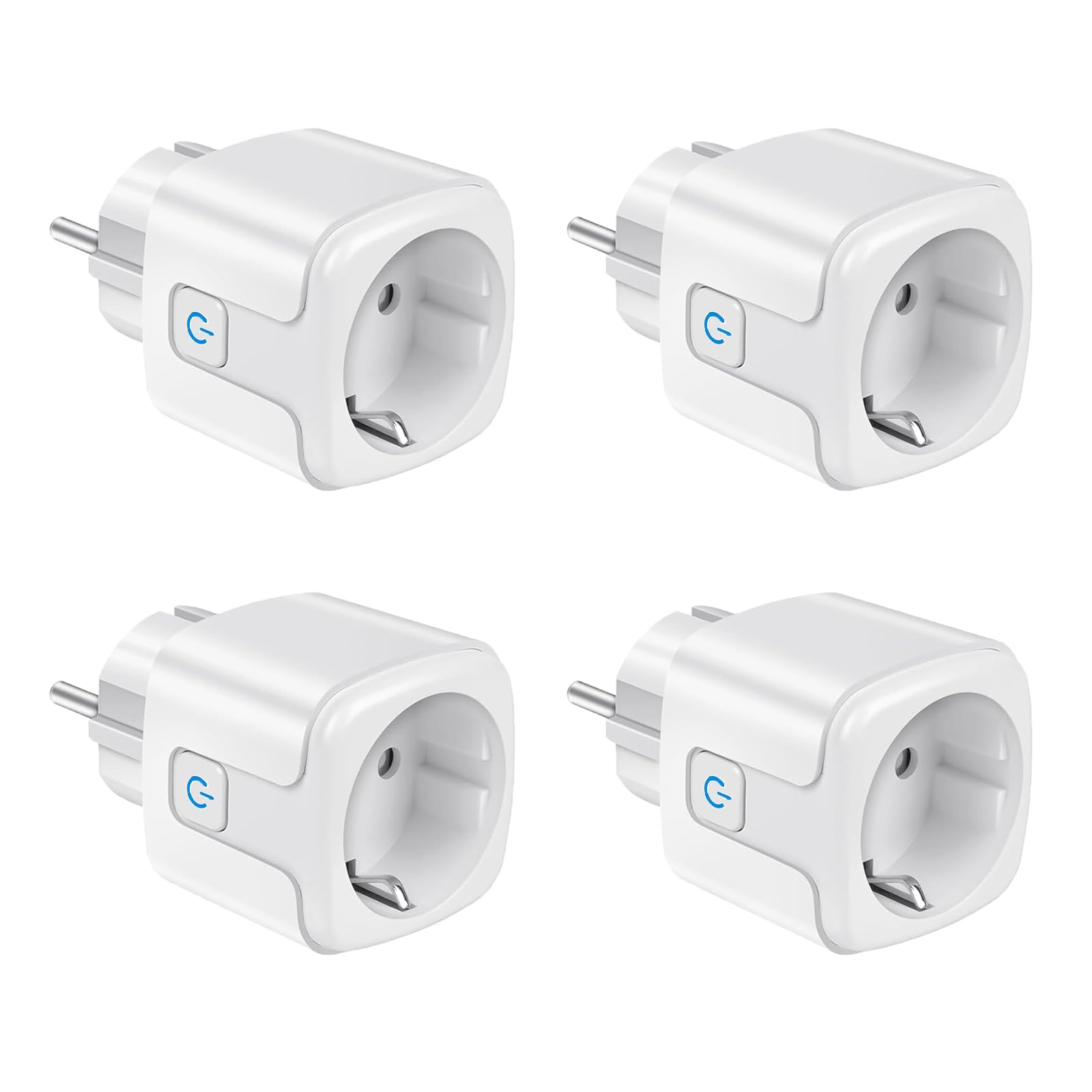 Smart WLAN Steckdose, Alexa Steckdose mit Strommessung 16A, 4er Pack Smart Plugs, 2,4GHz WiFi Steckdosen, Fernsteuerung, Sprachsteuerung, Funktioniert mit Alexa, Google Home