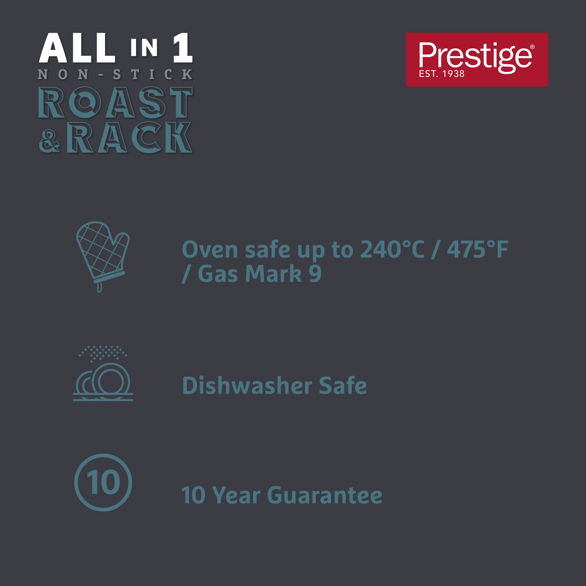 Prestige Bandeja para asar grande – Bandeja antiadherente para hornear con bandeja integral para asar 42 x 34,5 x 9 cm, acero al carbono de calibre pesado y bandeja de horno apta para lavavajillas