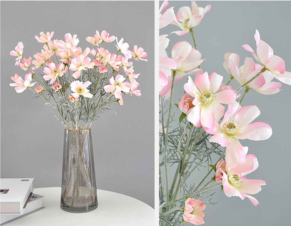NatureMan 4 Pcs Artificial Wild Flower Fake Cosmos Silk Flower for Wedding Table Centerpieces Home Kitchen Garden Decor 23.6'' High (Light Pink)