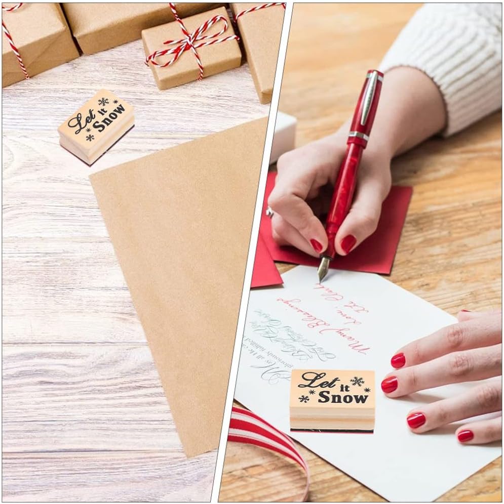 3Pcs Christmas Snowflake Stamps - Let It Snow Wooden Seals for DIY Scrapbooking, Card Making, and Crafting