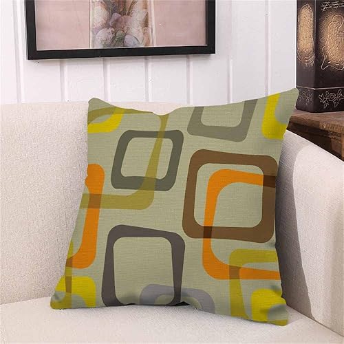 Miniatura 2 de Husandy - Fundas de almohada geométricas, cuadradas, hermosas, vintage, naranja, gris, amarillo y beige, funda de almohada de 18 x 18 pulgadas,