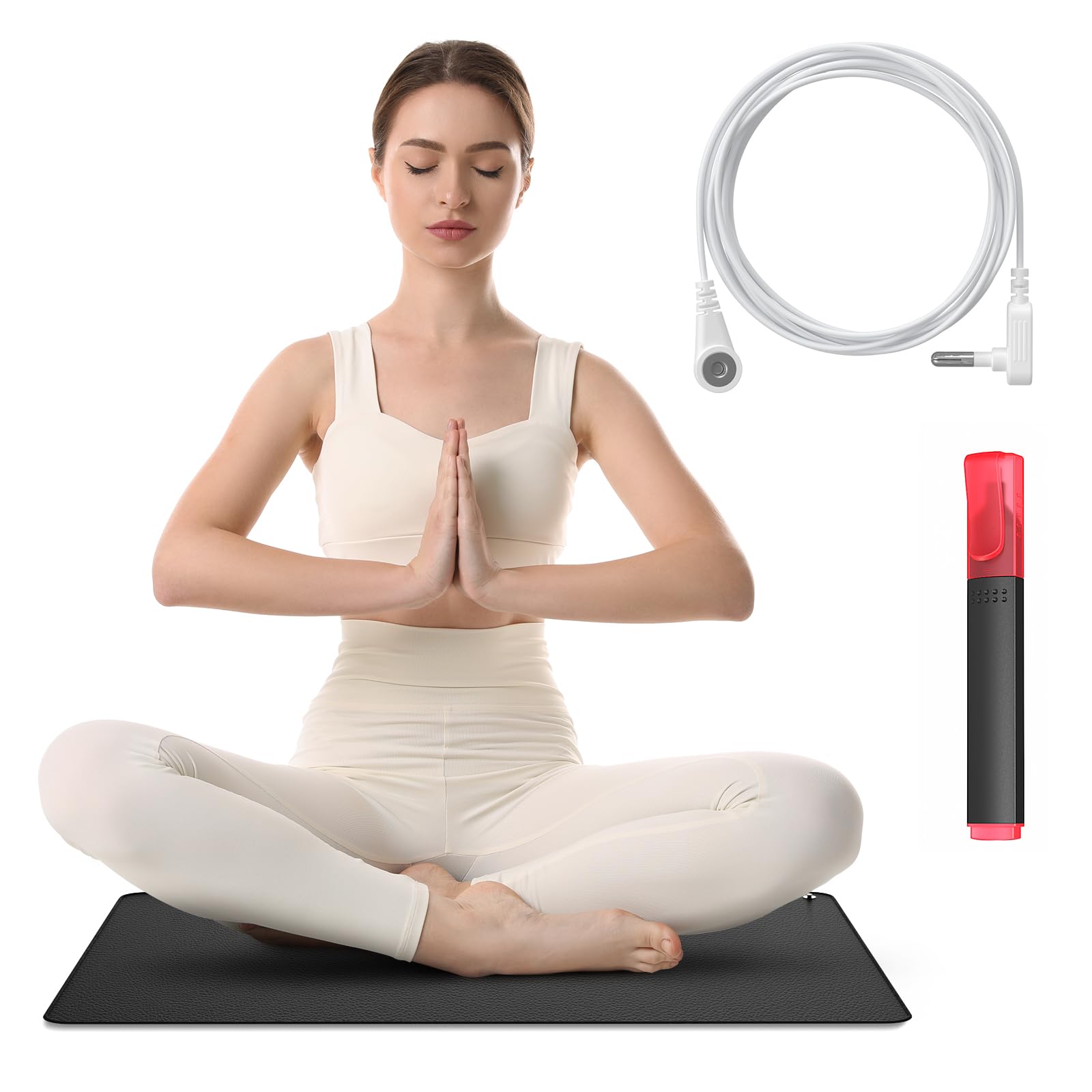 Tapete de conexión a tierra para dormir, energía, alivio del dolor, inflamación, equilibrio y bienestar. Terapia de conexión a tierra. Conexión a tierra en interiores: hogar, oficina y trabajo. Cable de 4,5 metros incluido. Carbono conductor.