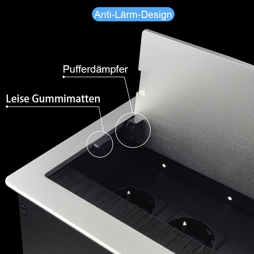 Einbausteckdose versenkbar Konferenzraum Tisch Multimedia Steckdose Silber-2xSchuko-2xCAT6-2xHDMI-1xUSB3.0-Stereo-1xUSB-C Daten (Silver)