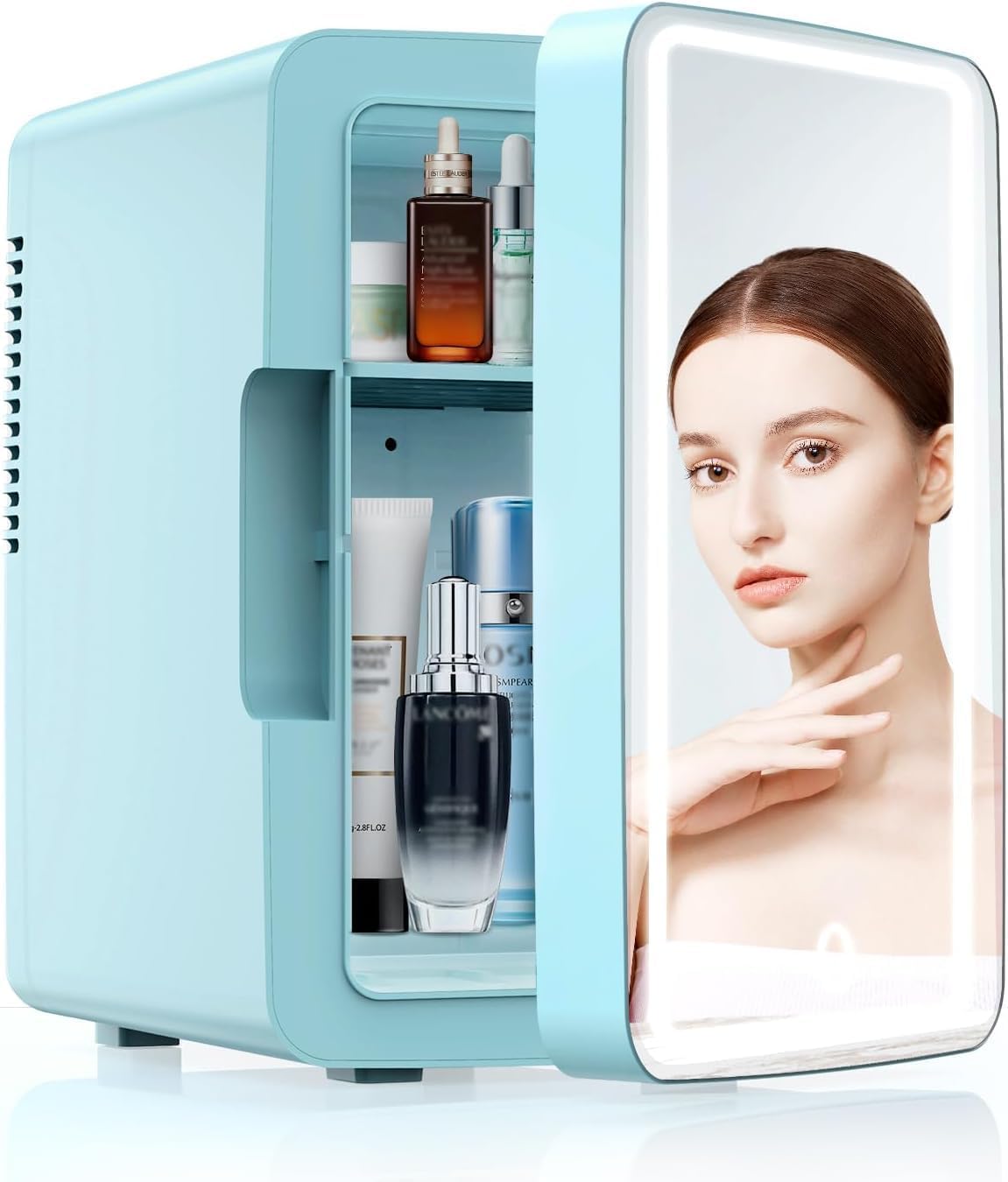 PERSONAL CHILLER 6L Skincare Fridge with LED Makeup Mirror, Mini Fridge Cooler and Warmer, Portable Fridge for Makeup, Skincare, Snacks, Bedroom Vanity, Blue