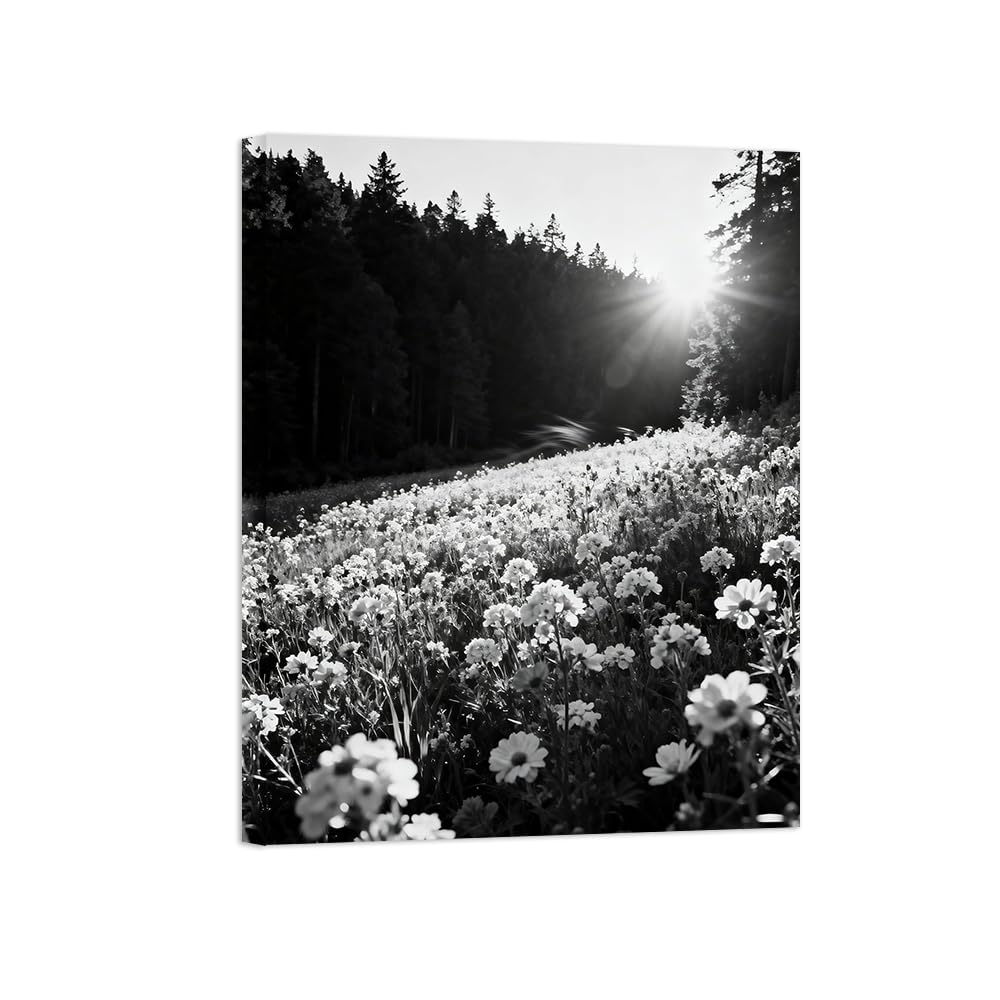 Black White Landscape Wall Art. Tree Flowers. Picture 90x117cm Unframed