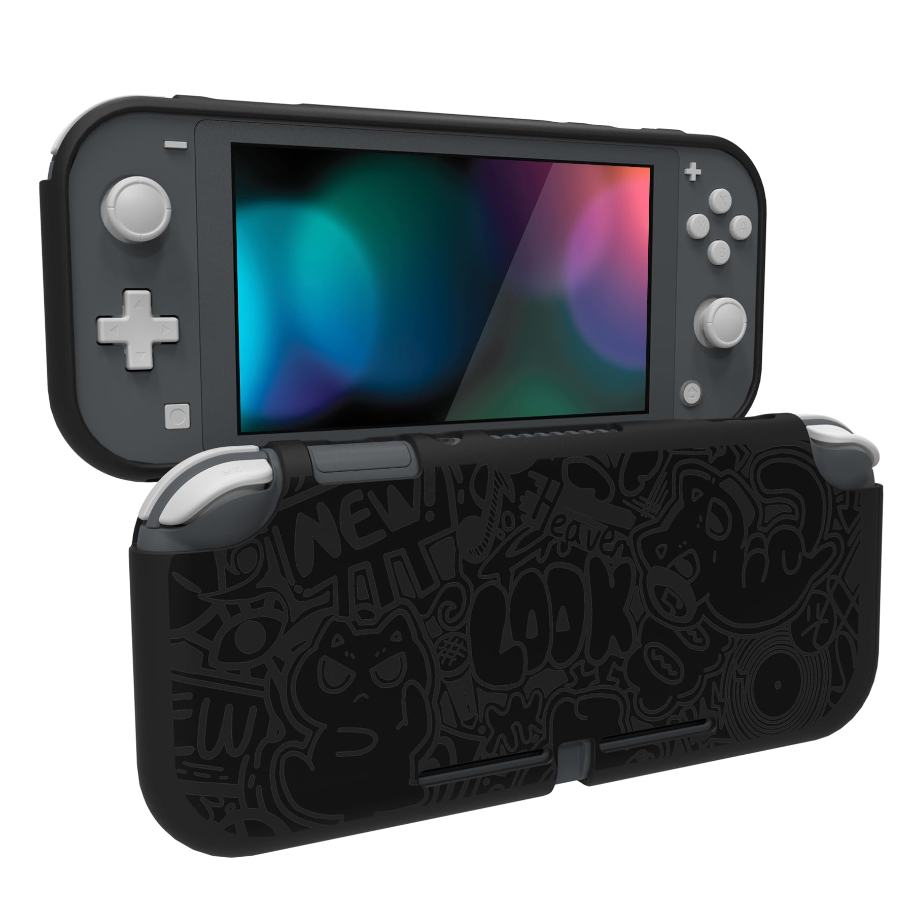 PlayVital Coque pour Switch Lite,Housse de Protection pour Nintendo Switch Lite Console,Étui Silicone TPU Souple Anti-Griffes et Anti-Chocs-VV & Noir