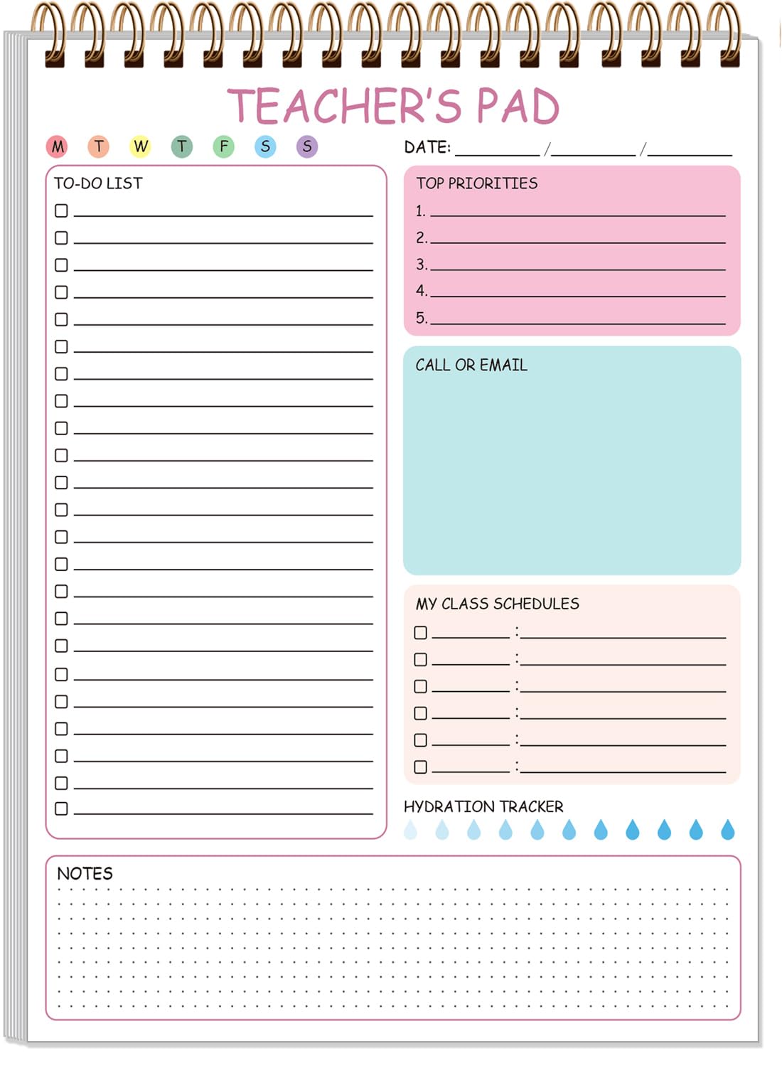 Tuun Fuplan Teacher Notepad - A4 Teacher To Do List Notepad, Spiral Checklist Notebook Organizer for Teachers Notes Task Appointment, Teacher