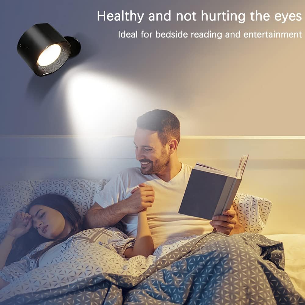 LED Rechargeable Wall Mounted Reading Lights, Lamp with USB Charging Port 3 Color Temperature & Brightness Level, Touch & Remote Control, Dual Light Source for Bedside Corridor