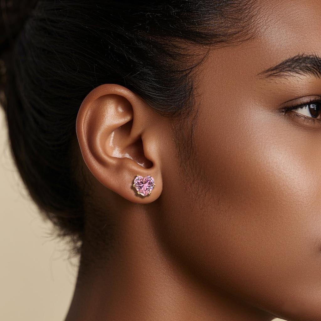 8mm Heart-Cut Birthstone Stud Earrings for Women – 18K Gold Plated Hypoallergenic Cubic Zirconia Earrings, Nickel Free, 12 Months Colors, Everyday Jewelry, Gift for Her, Bridal, Birthday, Christmas - Image 9