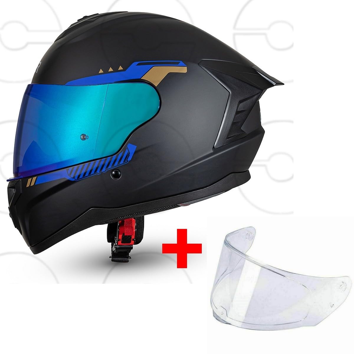 CRUIZER Casco Integrale moto Omologato visiera singola Trasparente + specchiata BLUE