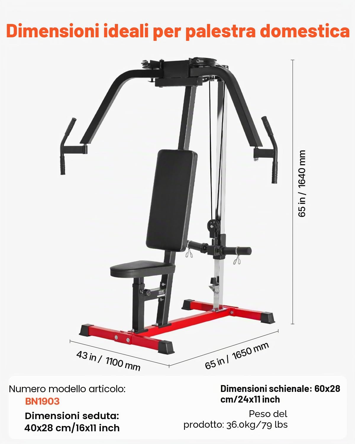 VEVOR Macchina per Allenamento Fisico di Petto 1100 x 1650 x 1640 mm Macchina Speciale per Parte Superiore del Corpo per Palestra Domestica, per Allenamenti di Petto, Schiena, Pettorali e Spalle