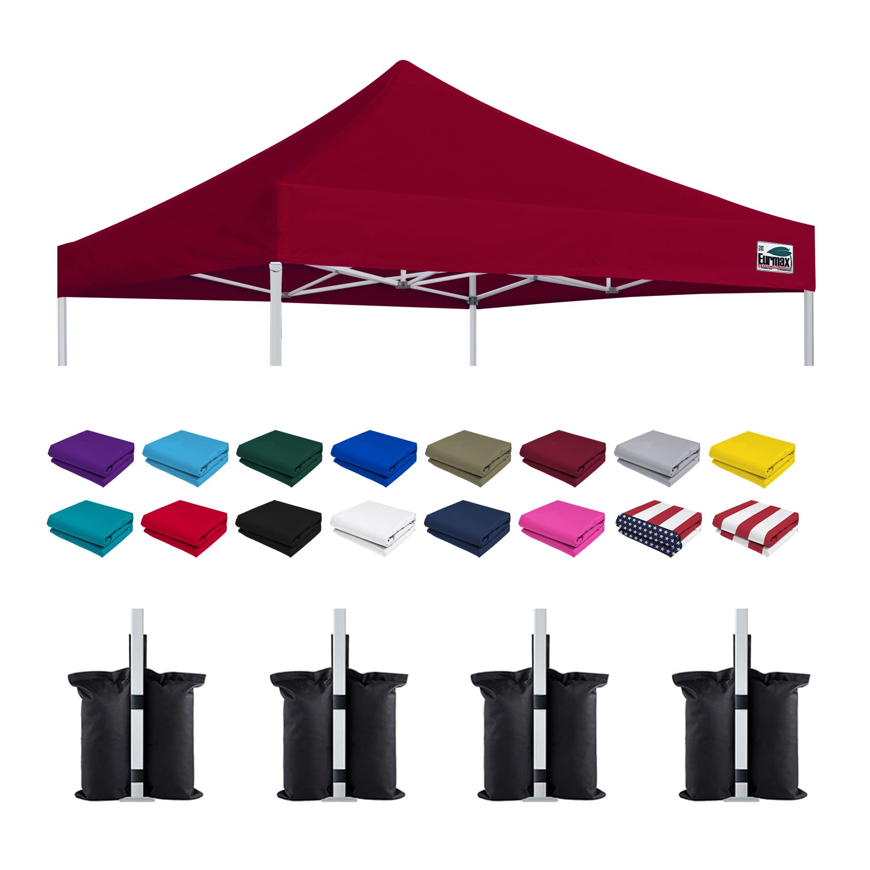 Eurmax USA 10x10 Pop Up Canopy Replacement Top,Universal Instant Canopy Cover ONLY,Heavy Duty UPF 50+ UV Protection,Water &amp; Wind Resistant Tarp,30+ Colors Available,Bonus 4 Sand Bags (Burgundy)