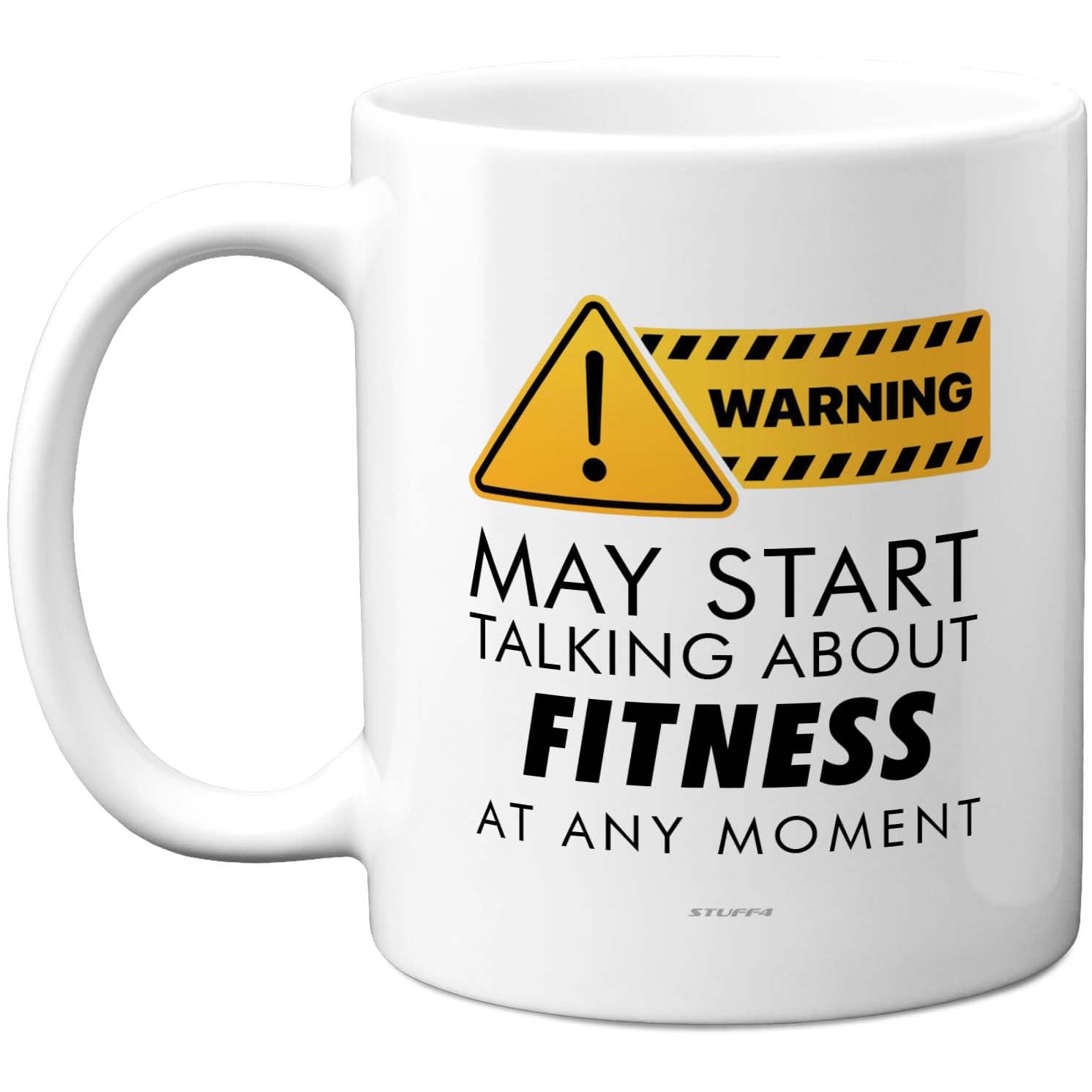 Stuff4 Warning Fitness Mug - Bold Yellow Sign & Humorous Slogan - Playful Gift for Gym Lovers - 11oz Ceramic Gloss Mug