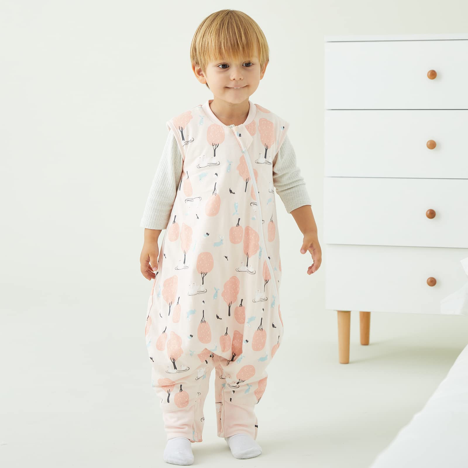 Duomiaomiao - Sacco a pelo con piedi invernale, per tutto l'anno, 100% cotone, sacco a pelo per neonati e bambini piccoli da 2,5 TOG, unisex