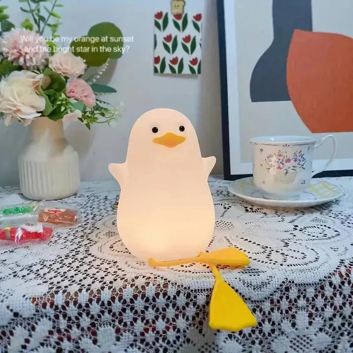 Image of One94Store Rechargeable Silicone Duck Night Lamp - Touch-Control LED Light with Color-Changing Feature, Multicolor Nightlight for Kids' Bedroom Decor, Perfect Baby Gift