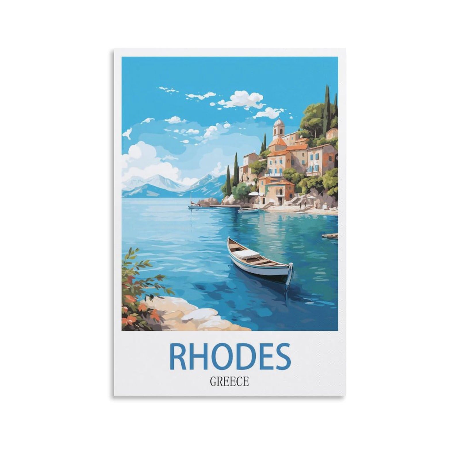 Lcynnh Unframe-Style Rhodes Greece Vintage Travel Poster Coast 12X18inch(30X45cm) Print Home Bedroom Office Living Room Decor Canvas Poster