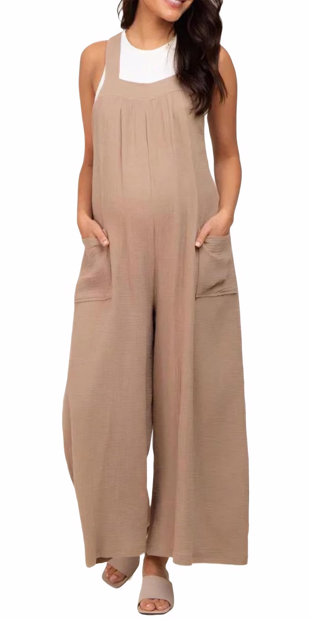 FEOYA Salopette Femme Enceinte Grossesse Jambe Large Maternité Combinaison Amples Pantalon à Bretelles