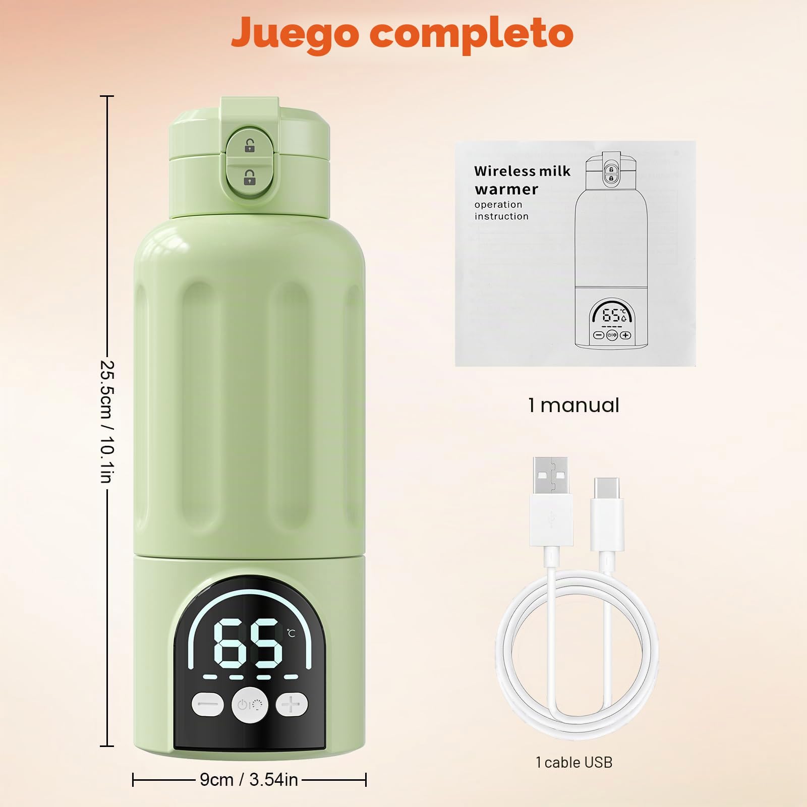 Calienta biberones portátil, 500 ml, calentamiento rápido 140 W para leche materna y agua, calentador de biberones portátil con regulación precisa 35–70 °C, batería 12000mAh