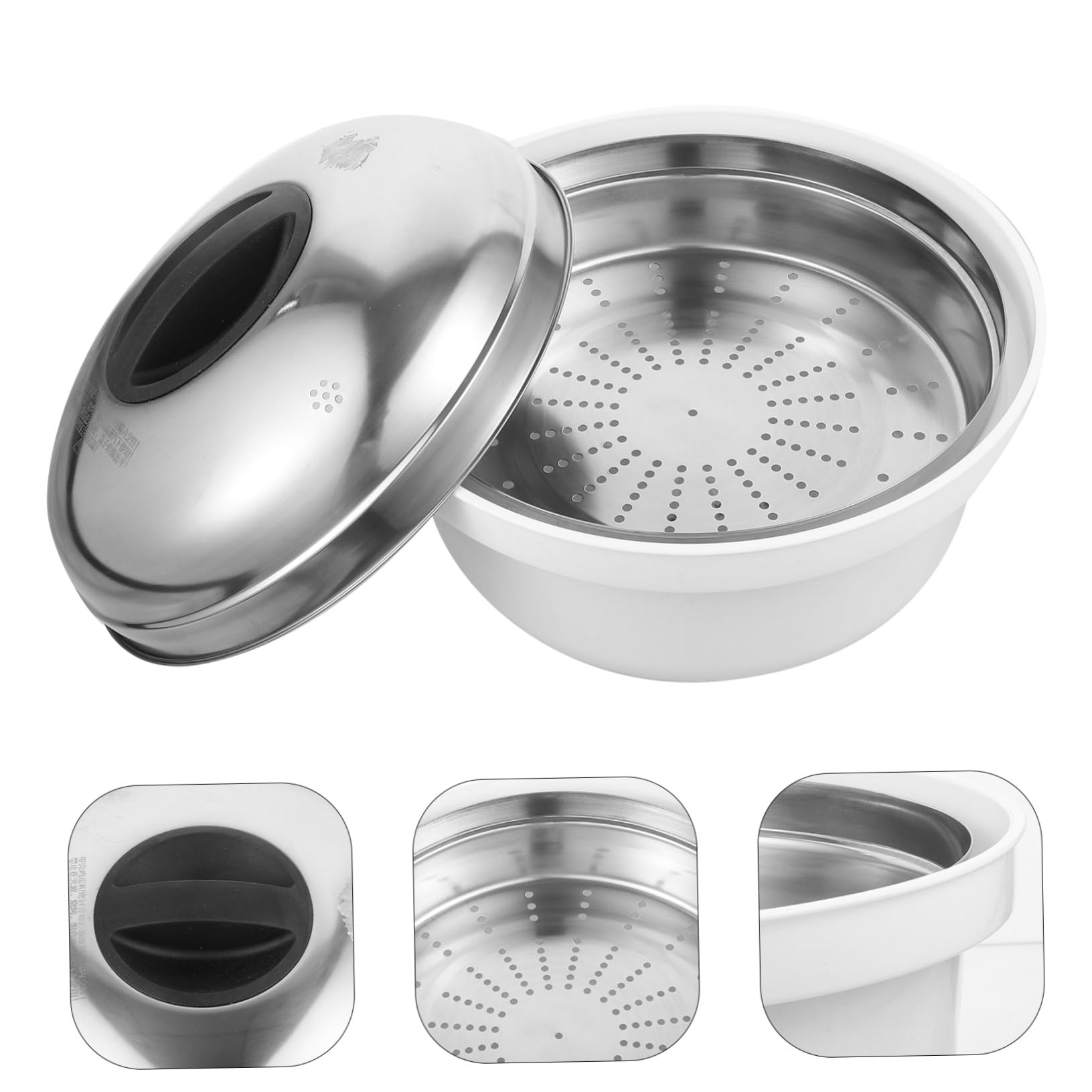 LIFKOME Mikrowellen Dampfgarer Satz Edelstahl mit Deckel Kunststoffgriff Dämpfer für Gemüse Reis Teigtaschen Mikrowellengeschirr für Gesundes Kochen