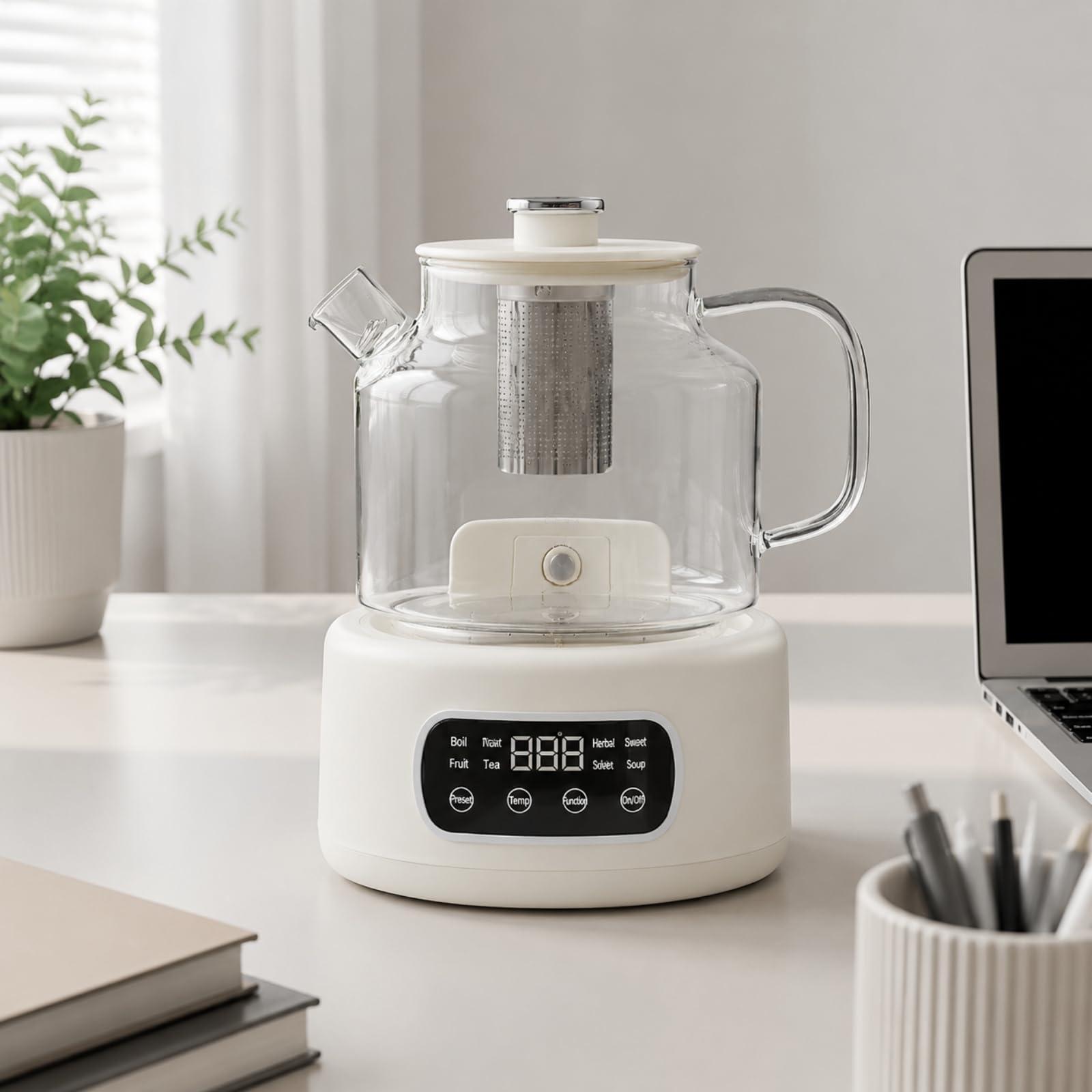 Yajuyi ra Eléctrica Vidrio Versátil Hervidor Té con Filtro Malla Ergonómica Hervidor Agua con Pantalla Digital para Cocina