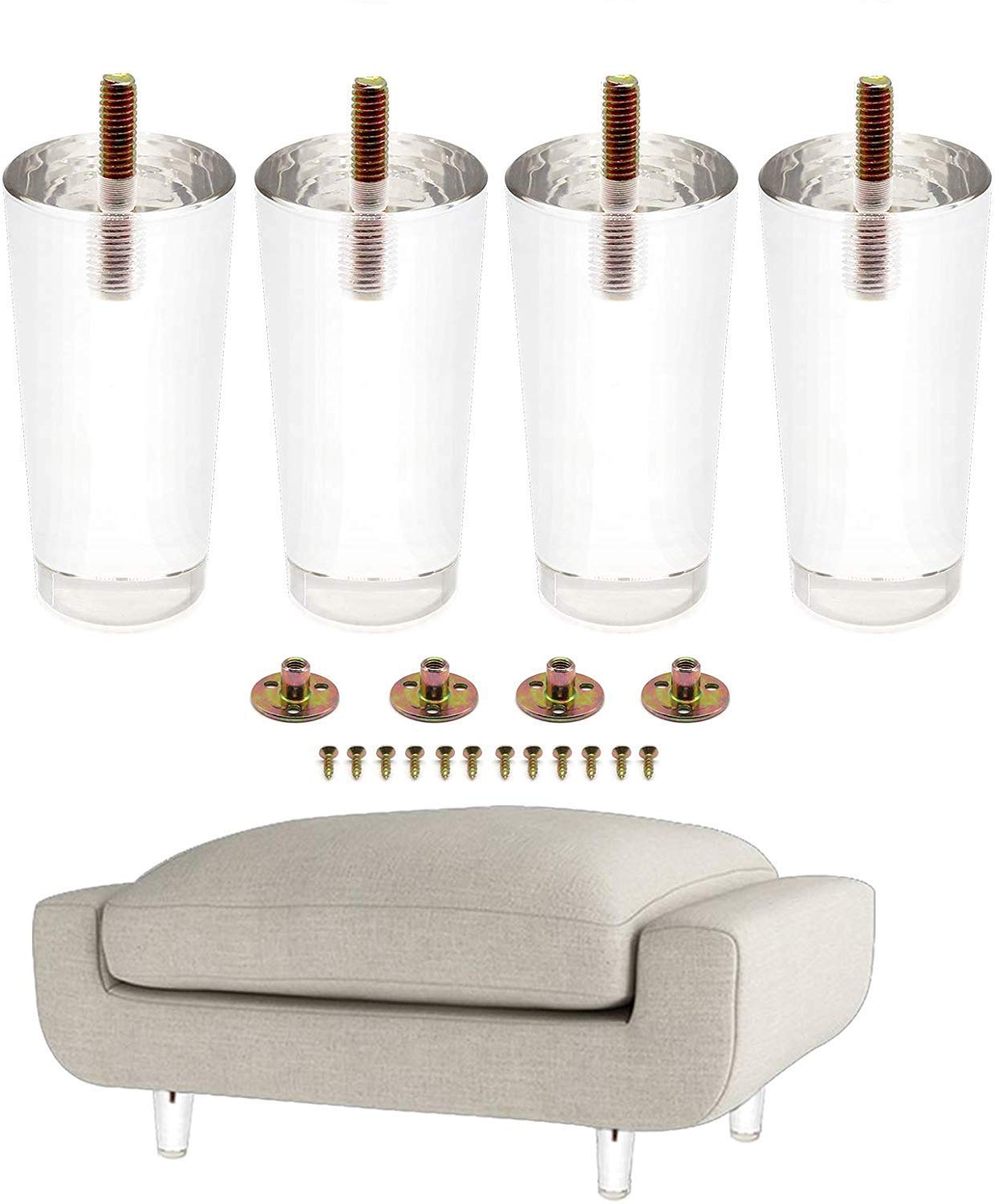 4PCS 4Inch/100mm Sofa Legs Clear Furniture Feet Acrylic Bench Legs Modern Cupboard
