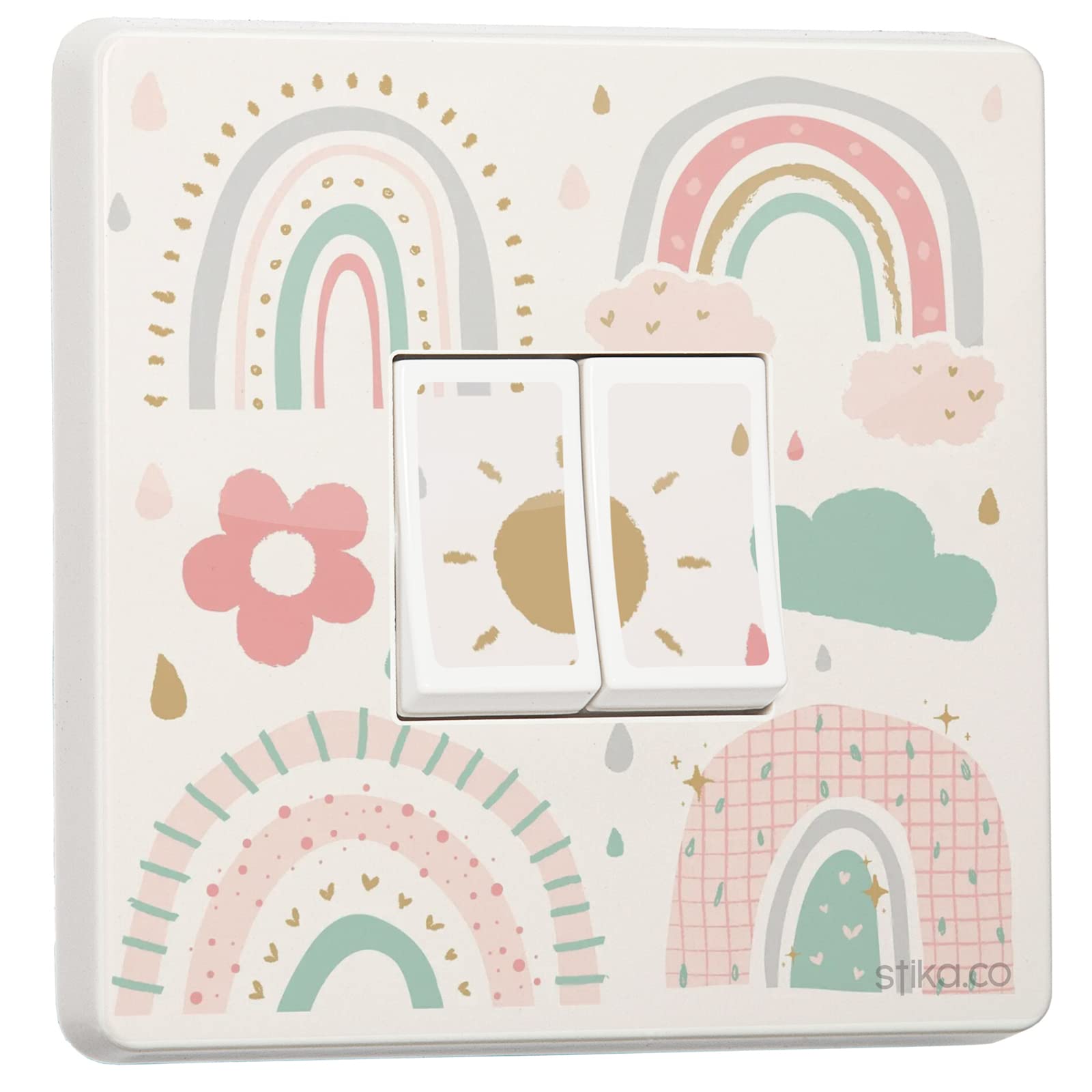 Stika.co Rainbow Set Of 2 Doodle Kids Double Light Switch Stickers – Fun Vinyl Decals For Nursery, Bedroom, Playroom, Children’s Room Decor