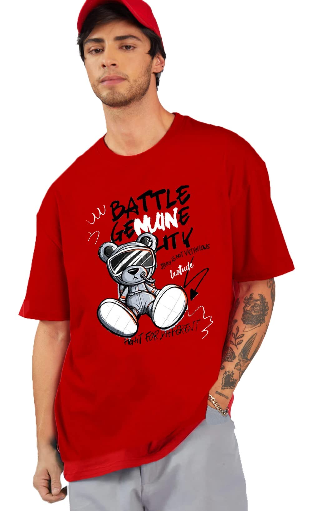 LEOTUDECotton Blend Printed Half Sleeve Oversized T-Shirts for Women