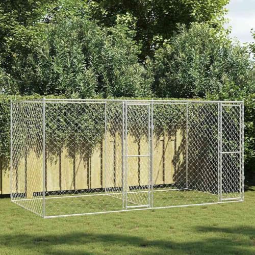 vidaXL Hundekäfig Silber 400 x 200 x 200 cm Verzinkter Stahl, Garten und Terrasse, robusten Hundebox, großes Zwinger, rustikale Tierumzäunung, Auslauf für Hunde