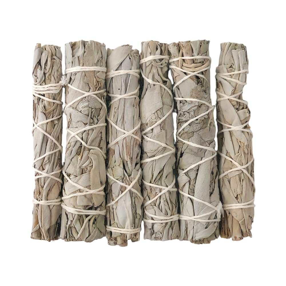 VIE Slimline White Sage Smudge Sticks, Pack of 6, Natural Energy Cleansing and Home Purification, Meditation, Aromatherapy, Ethically Sourced Bundle Set