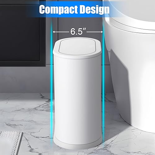 Miniatura 9 de Anzoymx Botes de basura para baño, de acero inoxidable, color negro, con tapa desplegable, de 1.8 galones, a prueba de perros, papelera estrecha,