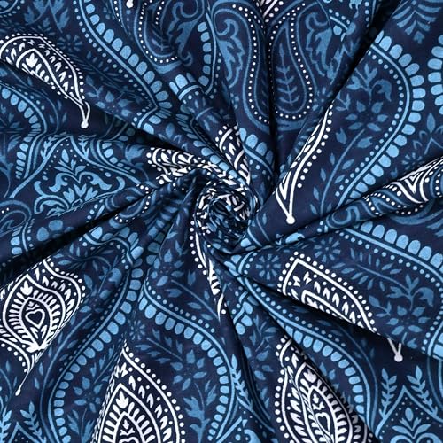 Image of India 100% Pure Cotton Jaipuri Printed Double Bedsheet with 2 Pillow Covers | Traditional Sanganeri Floral Design | Soft Breathable Fabric | King Size Bedsheet for Bedroom (Kaya41)