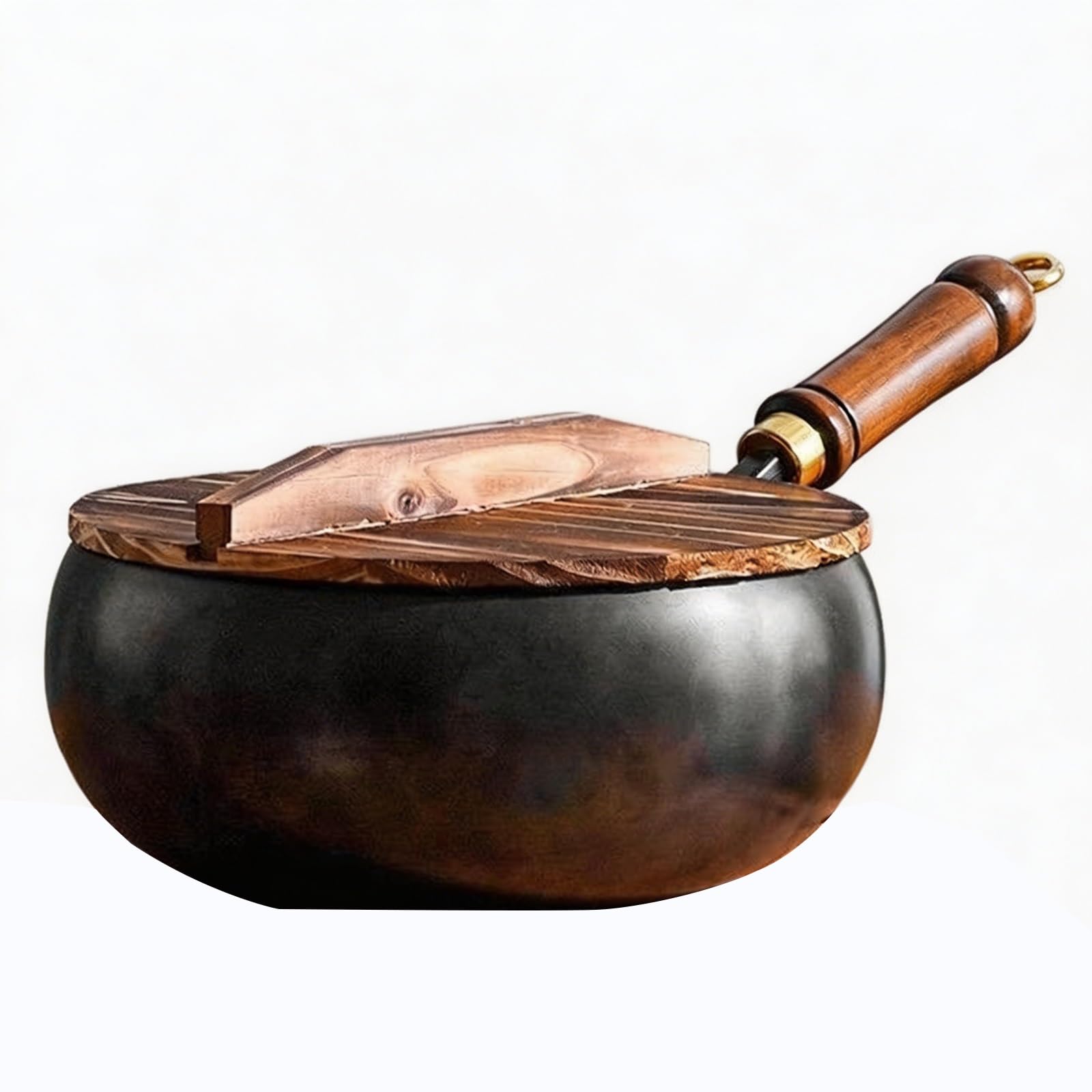 Padella Wok In Ghisa Cinese – Pentola Non Rivestita con Coperchio, Antiaderente, Set di Padelle for Famiglie da 24 Cm, Funziona Su Tutti I Piani Cottura(With wooden lid,28cm/11.02")