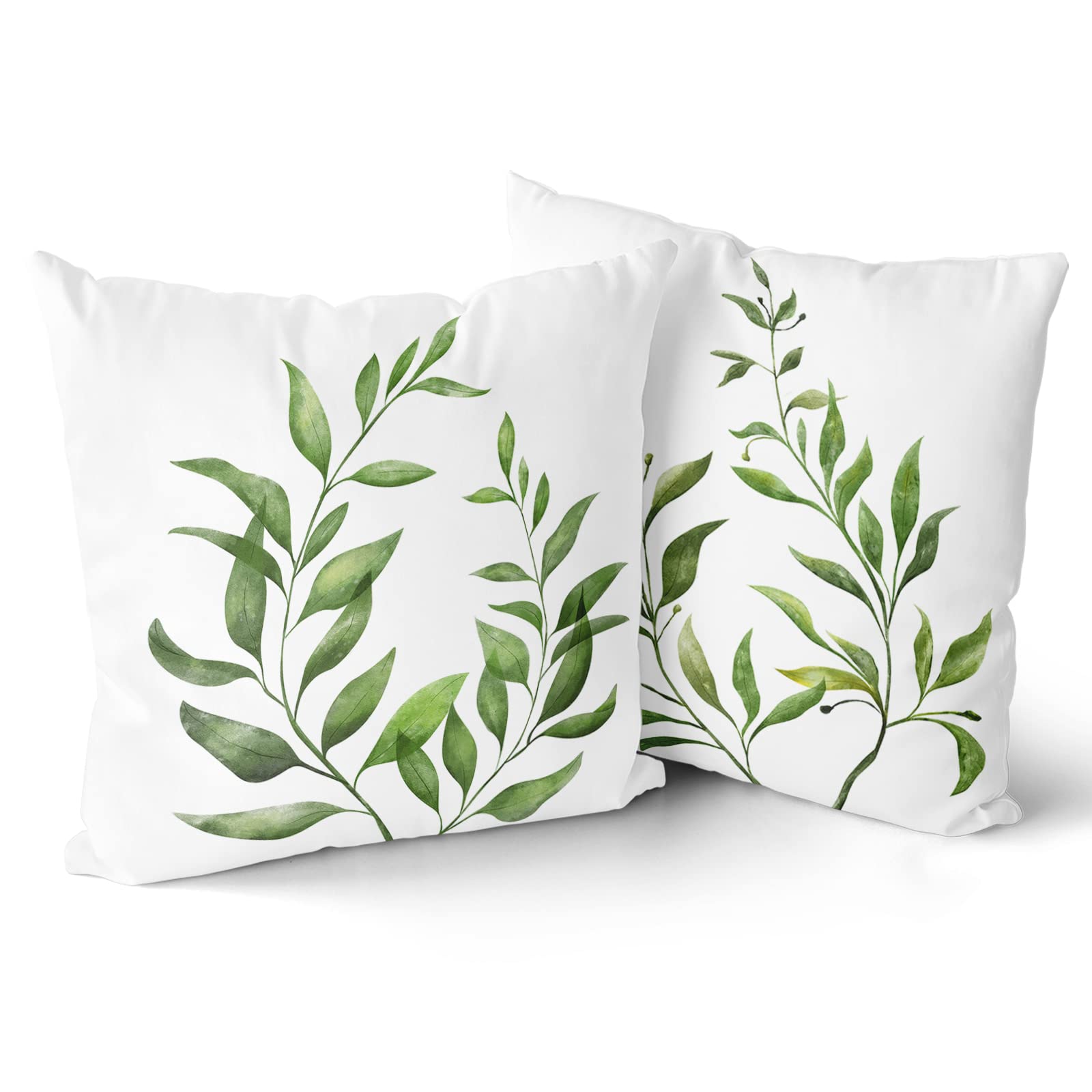 Giwawa Botanical Throw Pillow Covers Set of 2 Green Plant Leaves Pillow Covers Watercolor Spring Summer Leaf Print Pillow Cases Decorative Square