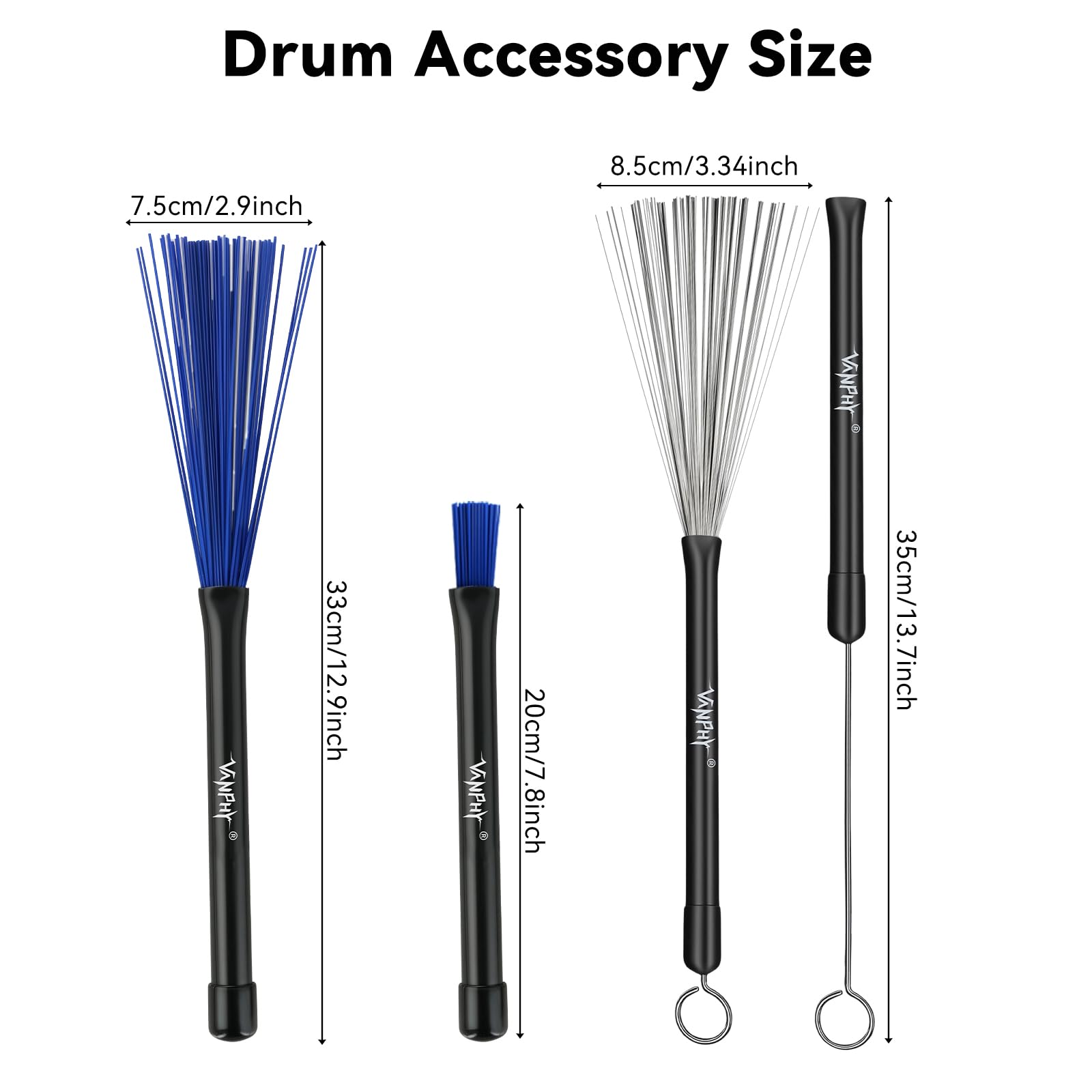 Il set include 5 paia di bacchette per batteria, set di pennelli con custodia portatile, accessori per strumenti a percussione, per esercitazioni di batteristi acustici, rock band, studenti