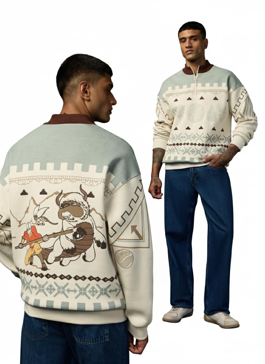 the souled store Avatar The Last Airbender: Universe Men and Boys Long Sleeve Mock Neck Printed Cotton Blend Drop Shoulder Streetwear Winter Ready Casual Oversized Sweatshirt-picture-40