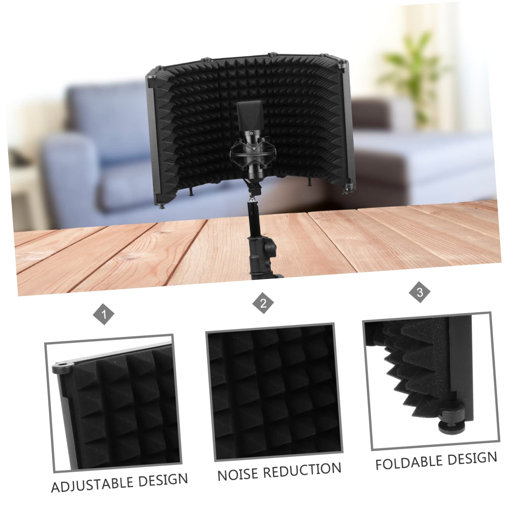 Cubierta Insonorizada para Parabrisas Filtro Antipop para Micrófono Protector Prueba de Viento para Micrófono para Grabaciones Casa o Estudio Negro Material Duradero Reducción de R