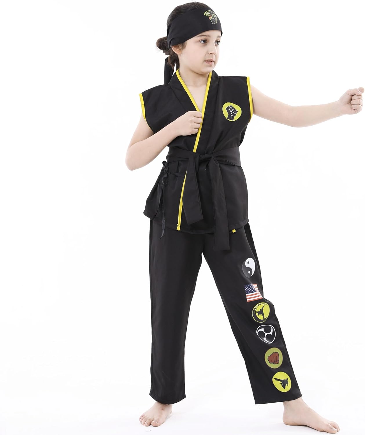 Miniatura 4 de Disfraz de Karate Gi de Halloween para niños, traje de cosplay de cobra, uniforme de juego de simulación, color negro