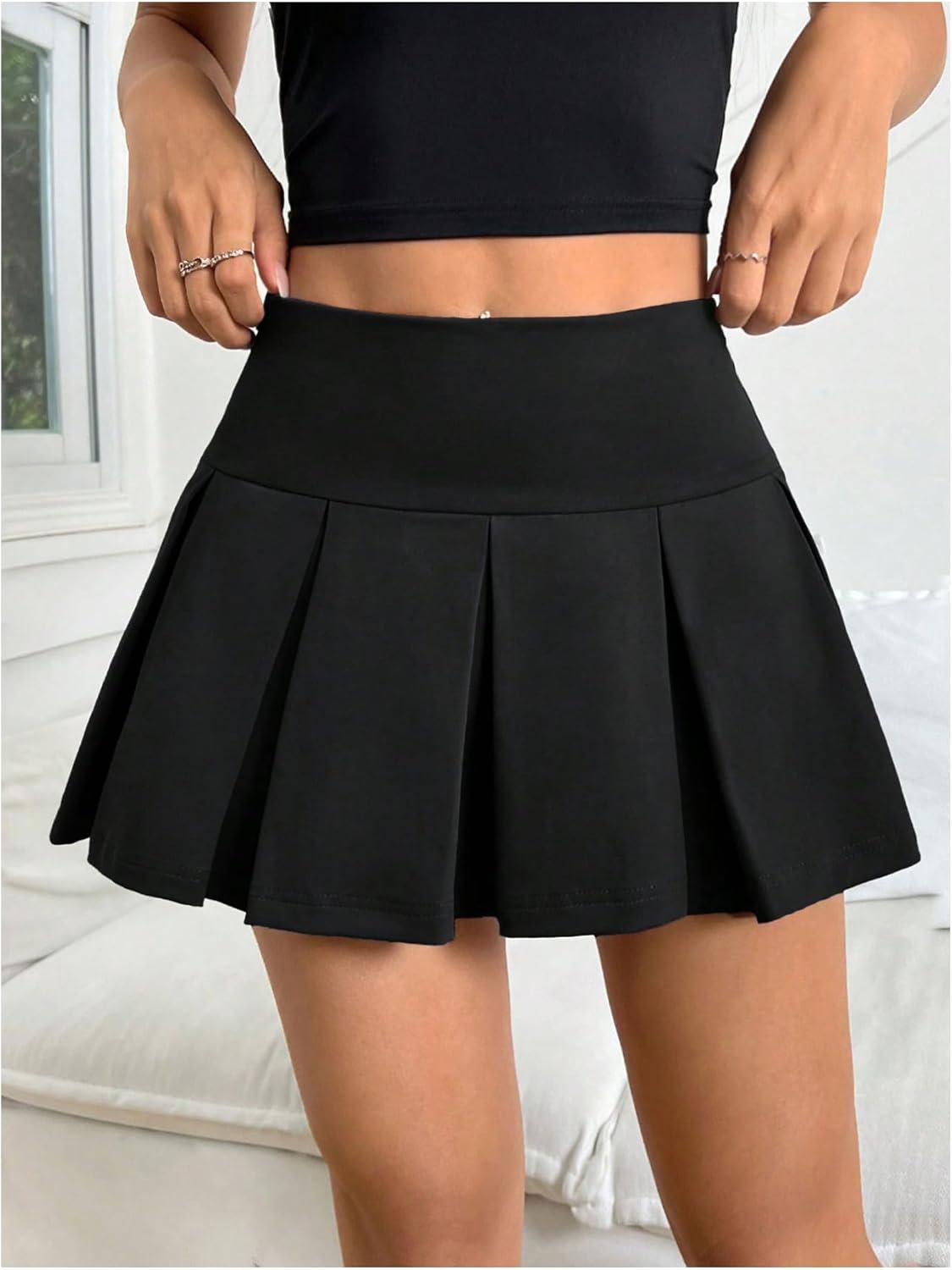 SOLY HUX Women's Pleated Mini Skirts High Waisted A Line Tennis Skater Skirt Skorts with Shorts - Image 4