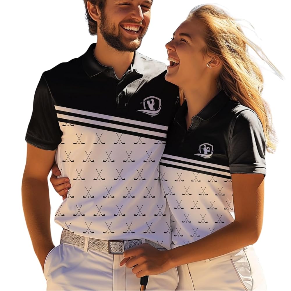 Personalized Black and White Golf Shirt for Couples - Matching Polo With  Crossed Black Clubs, Custom Name for Men and Women at Amazon Men's Clothing  store