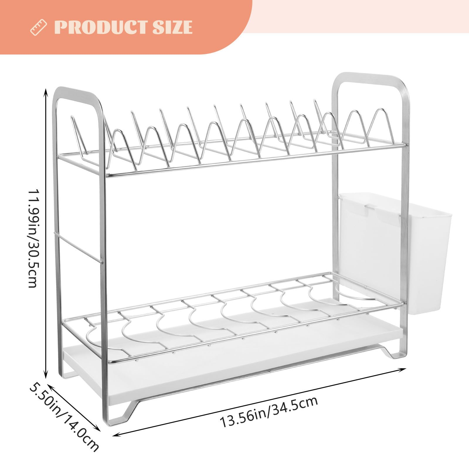 Égouttoir à Vaisselle Inoxydable 2 Niveaux Bac D'égouttement, Support de Rangement Robuste en Acier Inox Cuisine Argenté