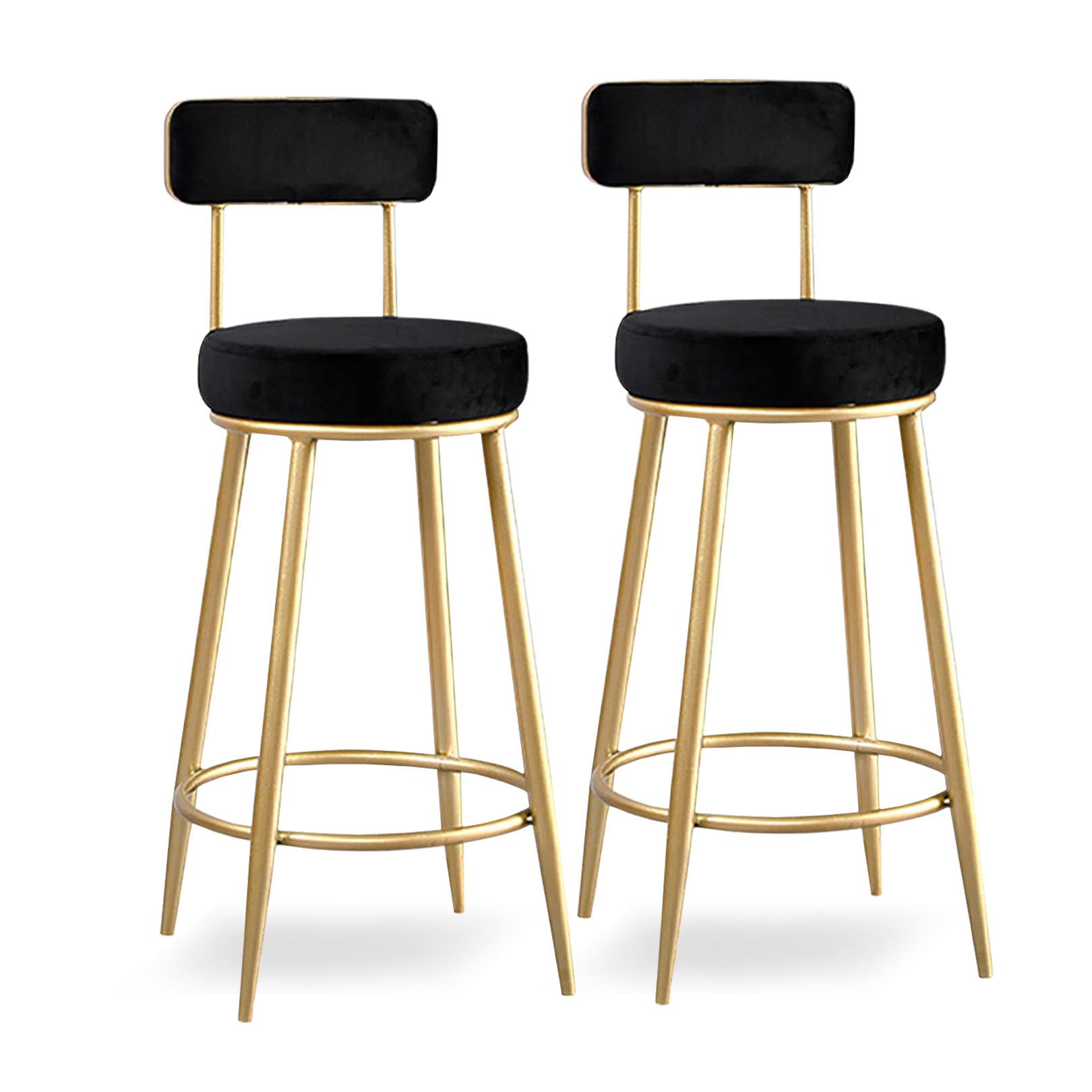 Guyifuny Sillas de Desayuno para mostrador de Cocina, taburetes de Bar de Terciopelo Juego de 2 taburetes Altos con Patas de Metal Dorado y reposapiés para Isla de Cocina/Bar de casa, Negro
