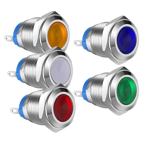 5 unids 0.472 in ACDC 12-24V Acero inoxidable impermeable LED Indicador Luz Metal Shell piloto personalizado Dash señal lámpara cabeza cóncava