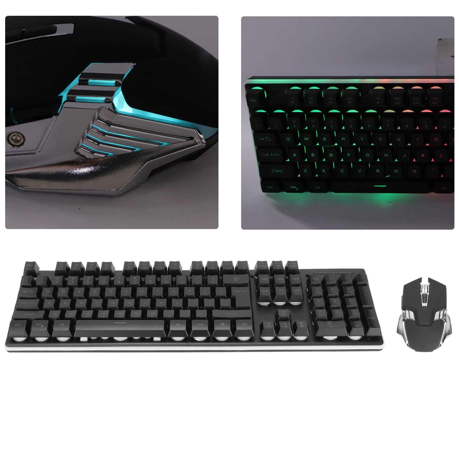 ciciglow Combo de Teclado Mecánico Y Mouse, RGB Retroiluminado con Cable Recargable 3200DPI Ratones Teclado Inalámbrico para Juegos para PC Gamer Computadora de Escritorio