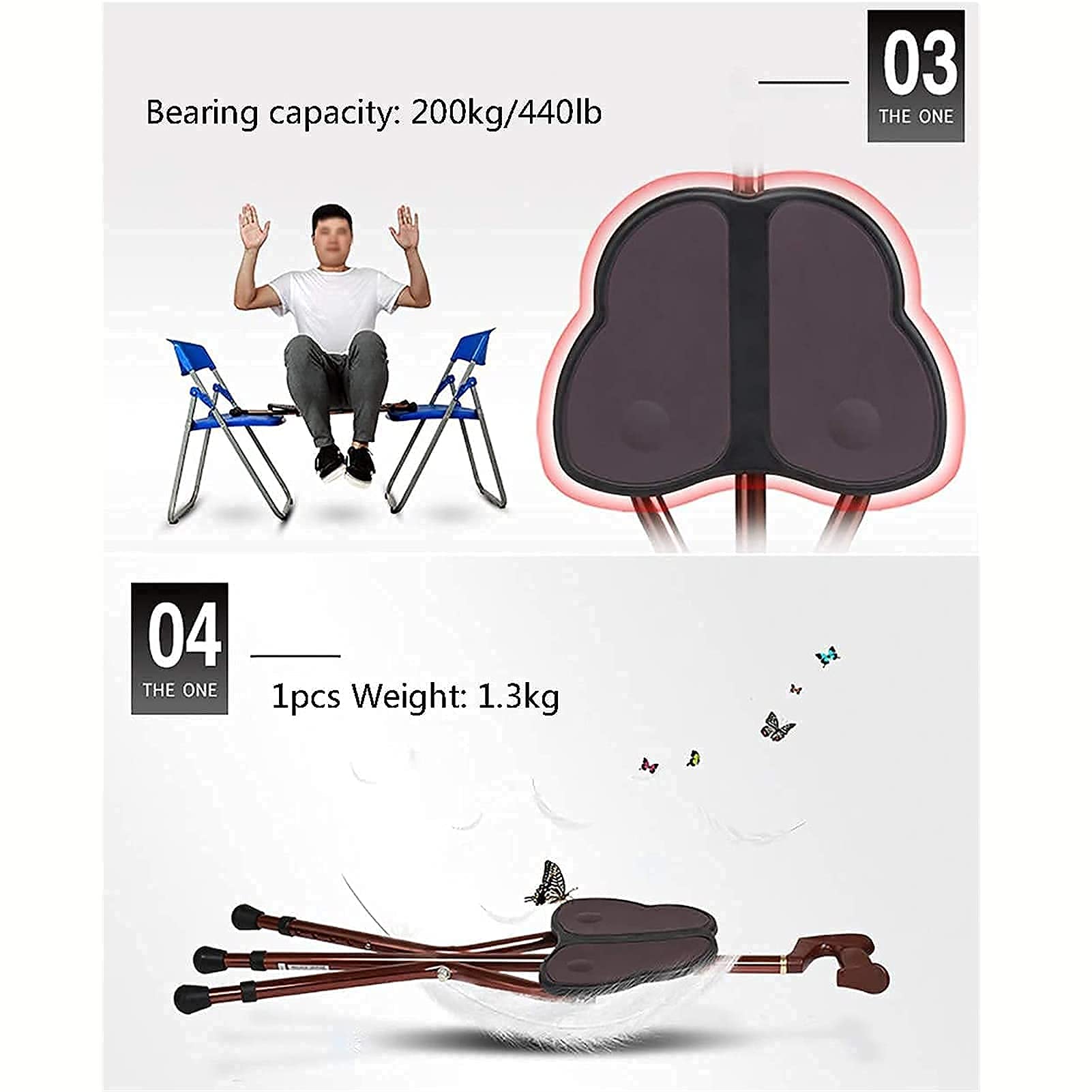 Składane laski, ergonomiczne krzesło projektowe stołek do chodzenia, lekka kula ze stopu aluminium z odłączaną latarką Lighting Brown Family Present