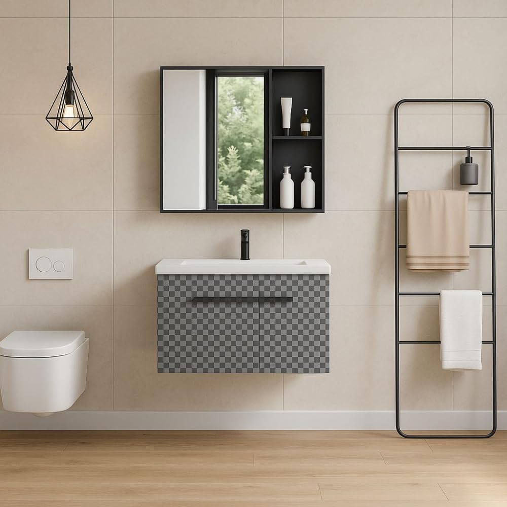 FUTURE HOME Mobile bagno sospeso 80 cm con lavabo in ceramica e specchio contenitore