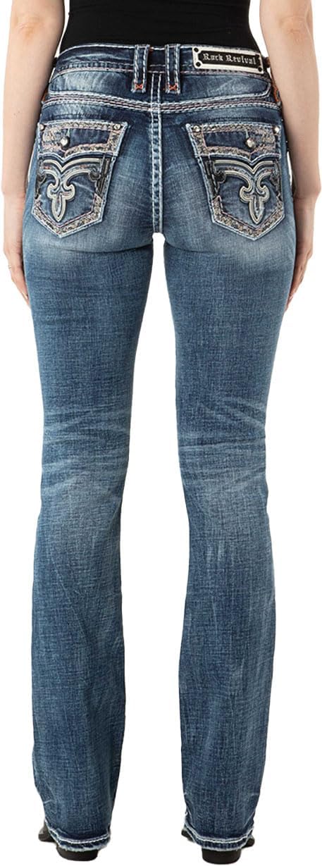 Rock Revival - Womens Grethe B202R Boot-Cut Jeans, Color Medium Blue, Size: 30W x 32L