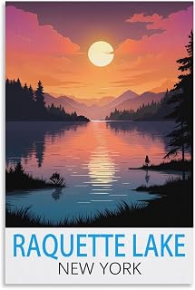YNIEILU Raquette Lake New York Vintage Travel Posters 08x12inch(20x30cm) Canvas Art Posters Painting Pictures Wall Art Prints, Wall Decor for Bedroom, Unframe-style
