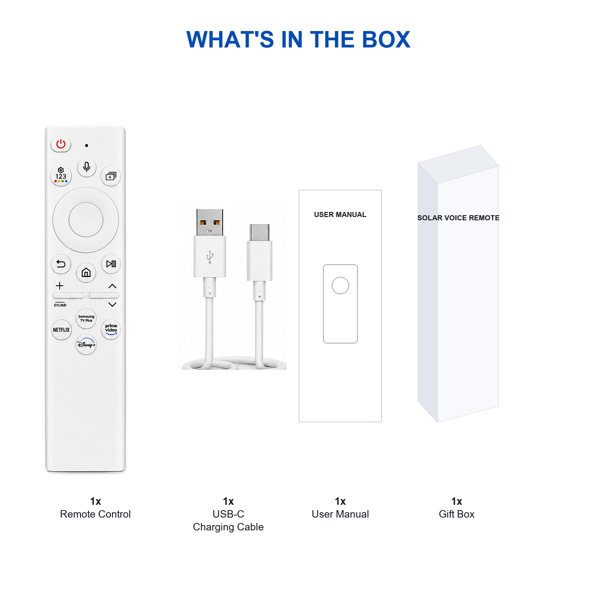 Telecomando per TV Samsung BN59-01385A, telecomando vocale di ricarica solare con 4 tasti di scelta rapida, ricaricabile USB-C, compatibile con Samsung Smart TV 2019-2025