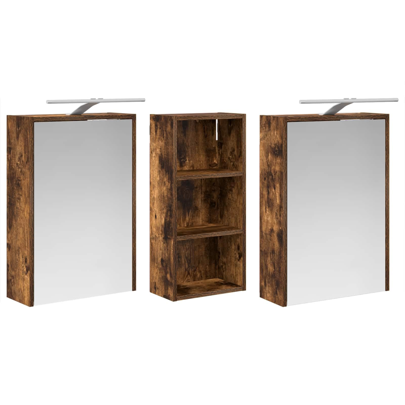 3-częściowy zestaw szafek łazienkowych z drewnopochodnym oświetleniem LED, 116 x 16 x 62,5 cm, montowana na ścianie, z miejscem do przechowywania, szufladami i półką do łazienki i łazienki