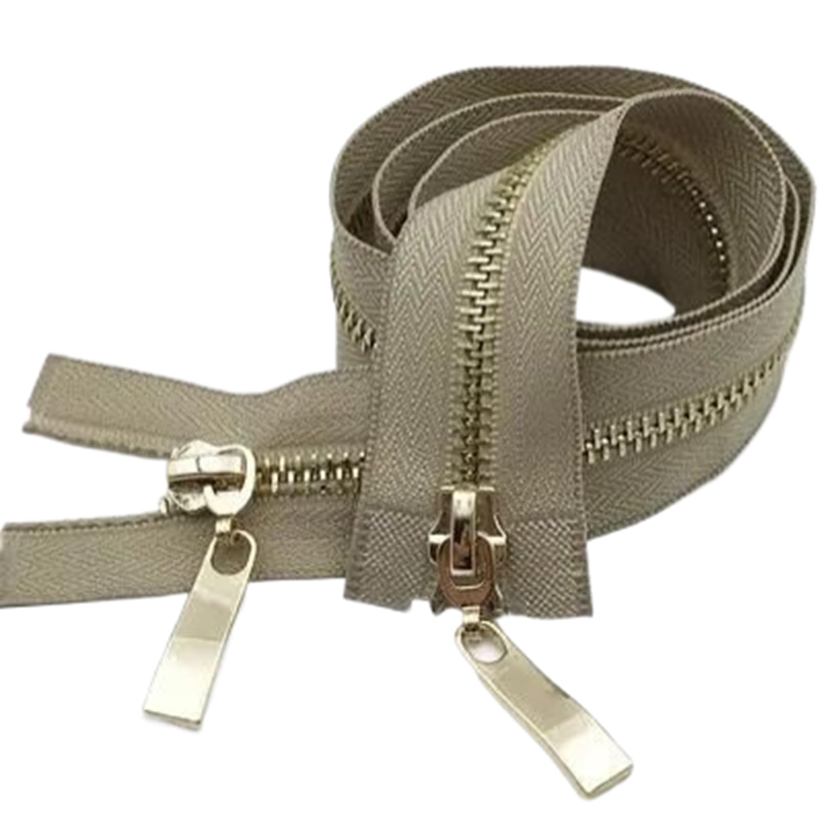 80/100/120 cm Double Slider Zipper Metal Light Gold Teeth Zip, Light Khaki, 5#,120cm
